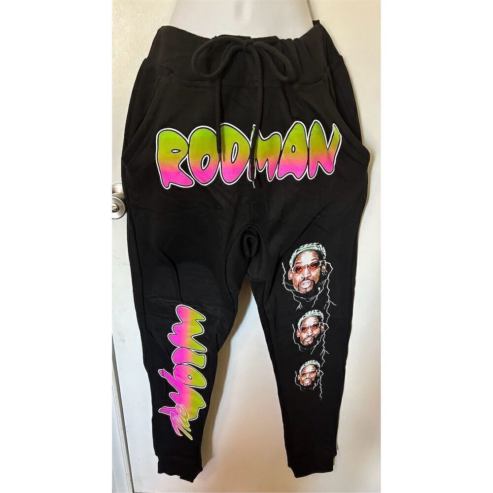RODMAN BRAND 'The Worm' Men's Black Graphic Sweatpants L Drawstring Relaxed Fit